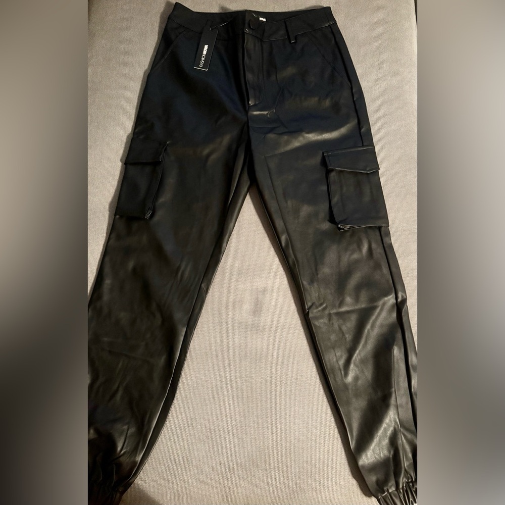 Women’s Black Leather Cargo Jogger Pants